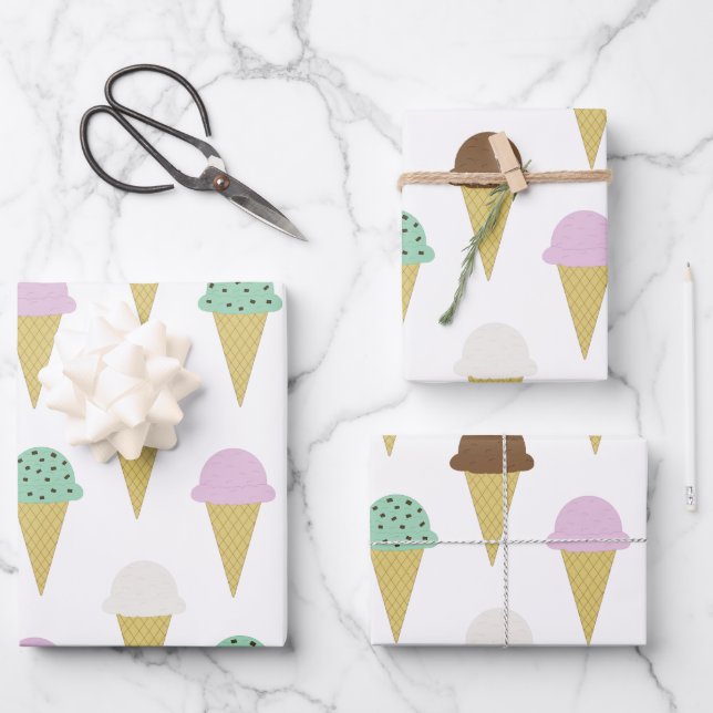 Sweet Ice Cream Cones Party Wrapping Paper Sheets Geschenkpapier Set (Vorderseite)
