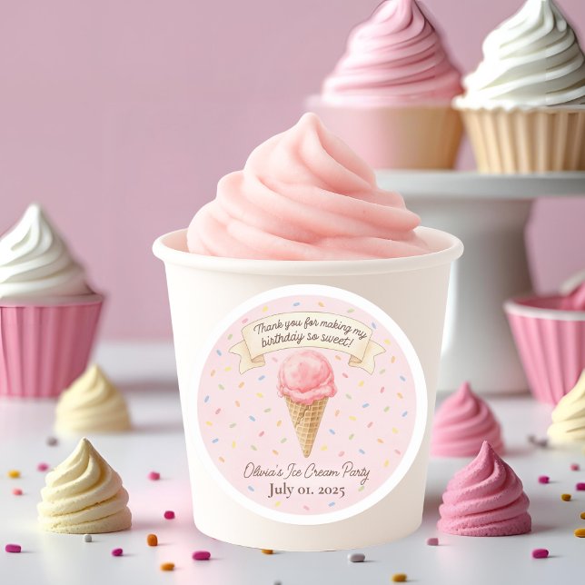 Sweet Ice Cream Party Thank You Sticker | Pink  (Von Creator hochgeladen)