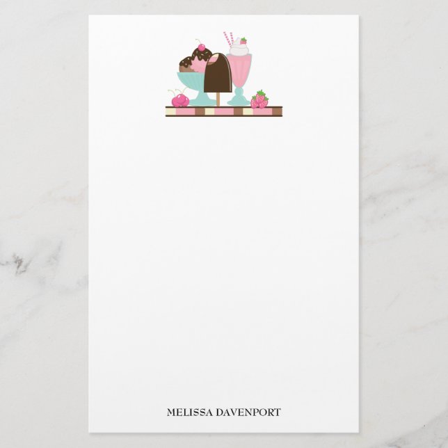 Sweet Ice Cream Sundae & Strawberry Float Briefpapier (Vorderseite)
