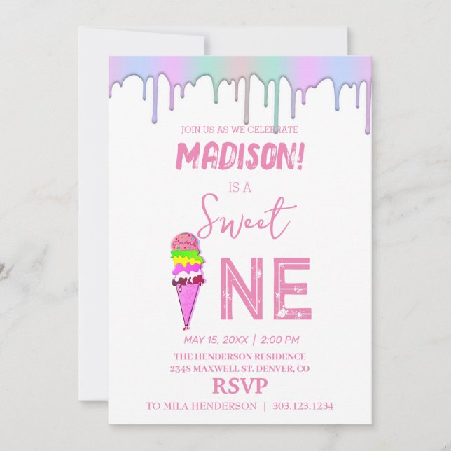 Sweet Ice Creme Regenbogenfarben, Einladung (Vorderseite)