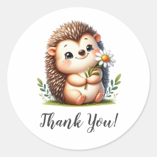 Sweet Igel Holding Blume Vielen Dank Runder Aufkleber (Vorderseite)