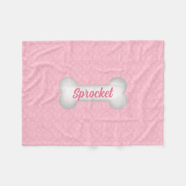 Sweet in Pink Damask Dog Bone Fleecedecke (Vorderseite (Horizontal))