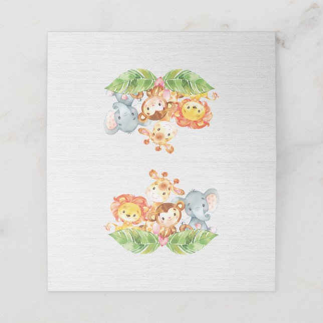 Sweet Jungle Animals Baby Dusche Platzkarte (Außenseite Aufgefaltet)