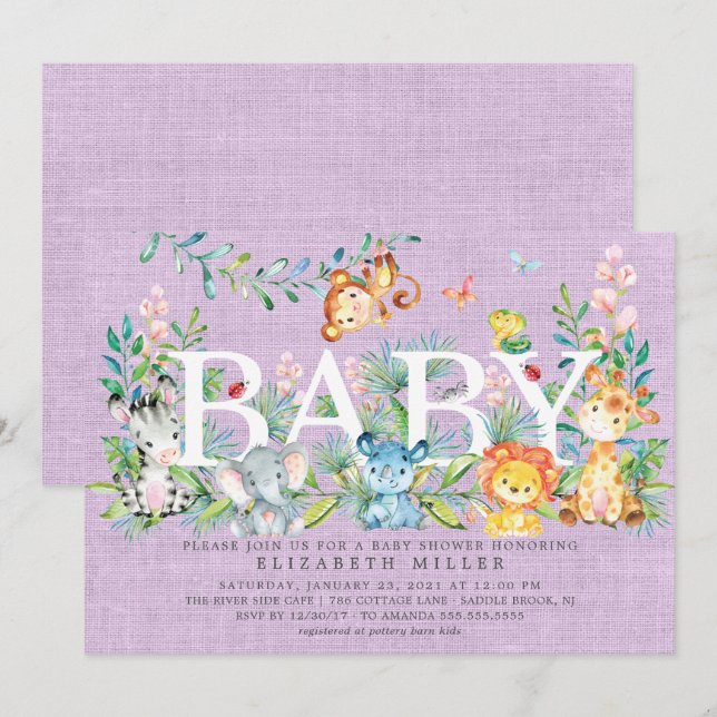 Sweet Jungle Animals Kinderdusche Einladung (Vorne/Hinten)