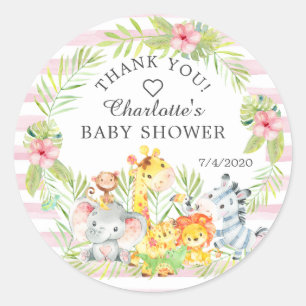 Sweet Jungle Animals Kinderdusche Vielen Dank Runder Aufkleber