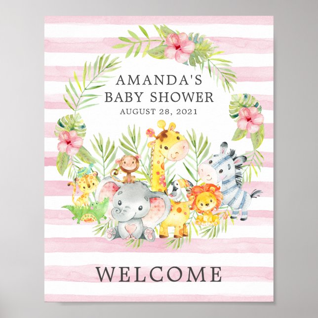Sweet Jungle Animals Welcome Baby Shower Poster (Vorne)