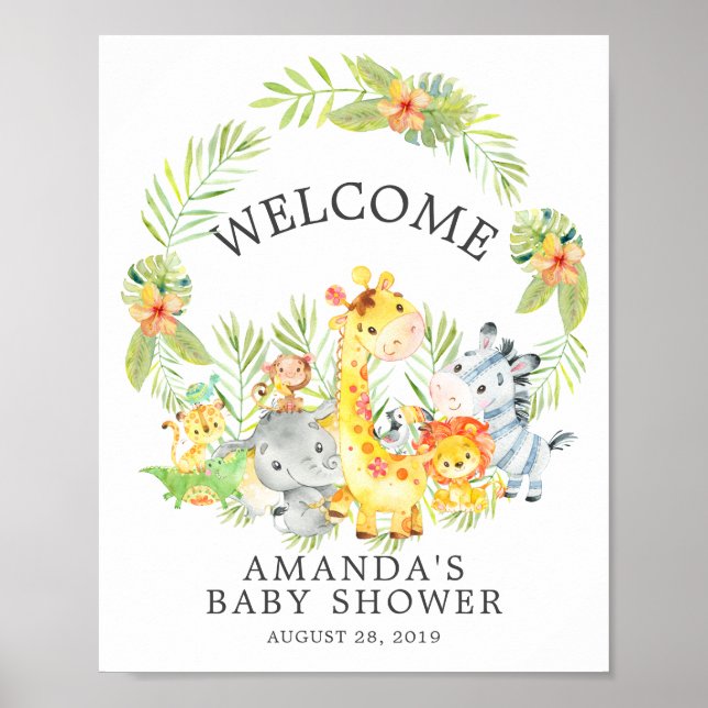 Sweet Jungle Animals Welcome Baby Shower Poster (Vorne)