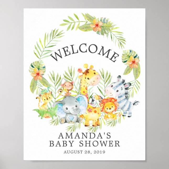Sweet Jungle Animals Welcome Baby Shower Poster (Vorne)
