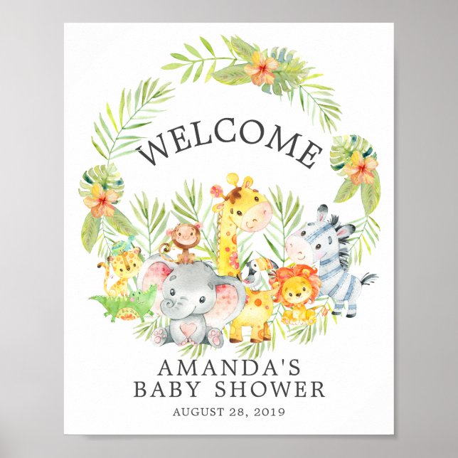Sweet Jungle Animaux Welcome Poster Baby shower (Devant)