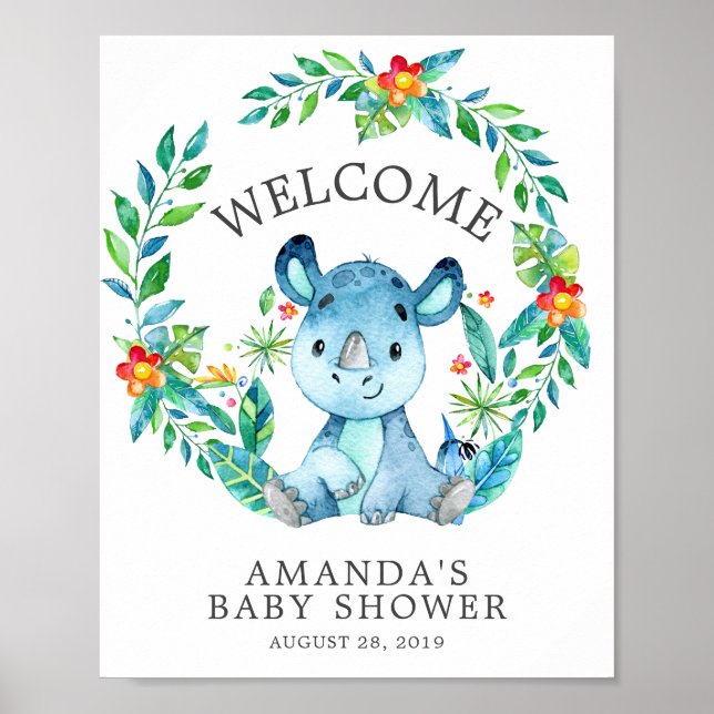 Sweet Jungle Rhino Welcome Baby Shower Poster (Vorne)