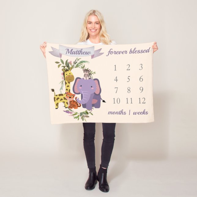 Sweet Jungle Safari Animals Baby Boy Milestone Fleecedecke (Beispiel)