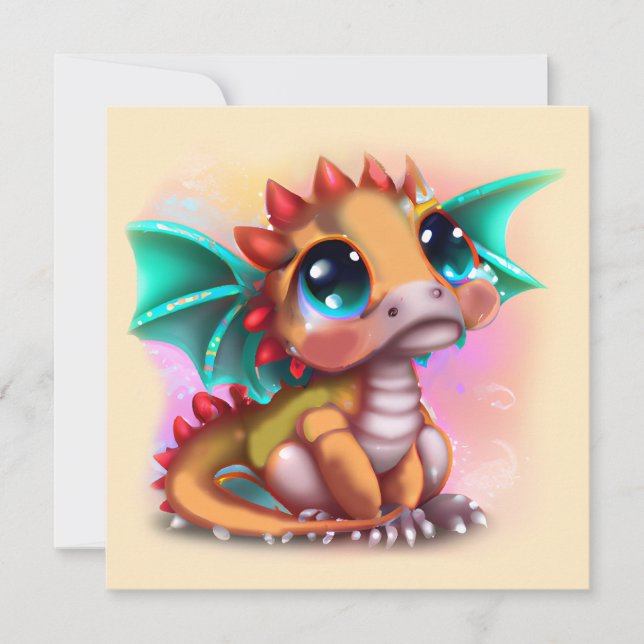 Sweet Kawaii Baby Dragon Feiertagskarte (Vorderseite)