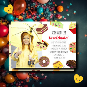 Sweet Kawaii Desserts Photo Invitation Pour Enfant