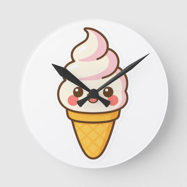 Sweet Kawaii Ice Creme Runde Wanduhr (Vorderseite)