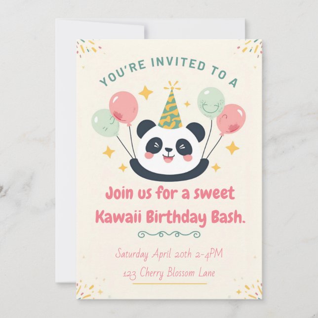 Sweet Kawaii Panda Birthday Bash Invitation Einladung (Vorderseite)