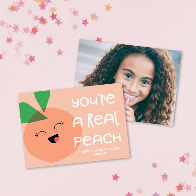 Sweet Kawaii Peach Klassenzimmer Valentine's Foto Mitteilungskarte (Von Creator hochgeladen)
