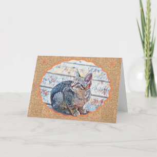 Sweet Kitten Art on Vintag Pattern Note Card Karte
