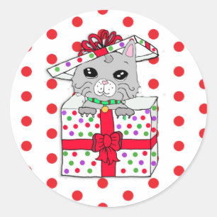 Sweet Kitten in Christmas Geschenkboxen mit Polka Runder Aufkleber