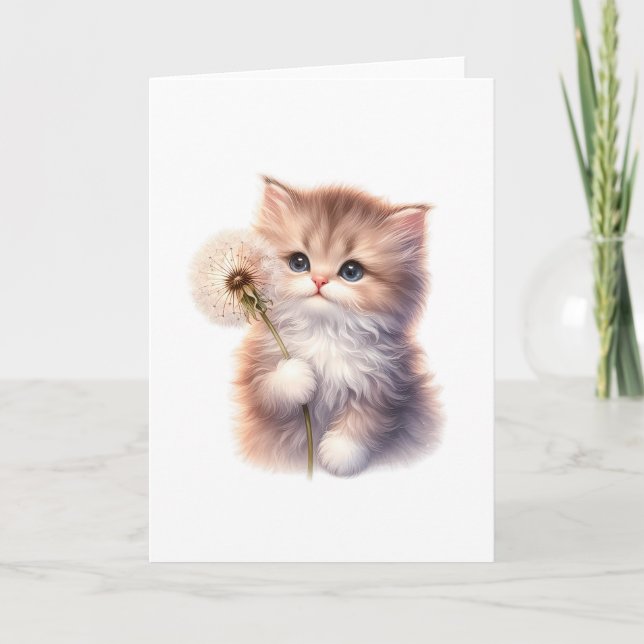 Sweet Kitten mit Daisy - Adorable Blank Gruß Karte (Vorderseite)
