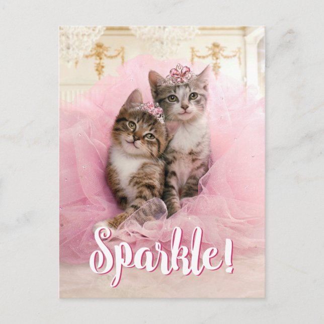 Sweet Kittens in Tiaras und Pink Funkelnd Tutu Postkarte (Vorderseite)