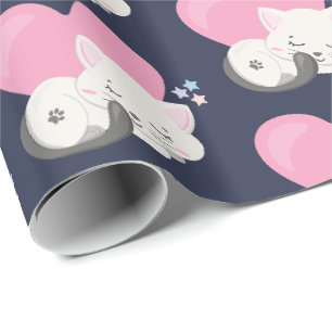 Sweet Kitty Cat Schlafen mit einem großen Herz im  Geschenkpapier
