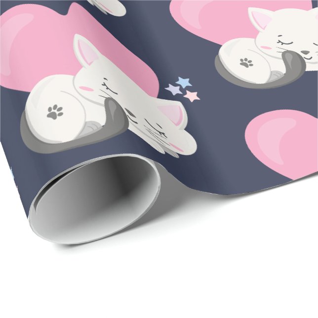 Sweet Kitty Cat Schlafen mit einem großen Herz im  Geschenkpapier (Rolleneckpunkt)