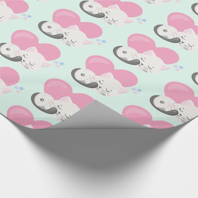 Sweet Kitty Cat Schlafen mit einem großen Herz im  Geschenkpapier (Ecke)