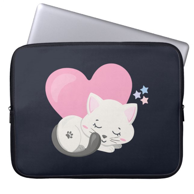 Sweet Kitty Cat Schlafen mit einem großen rosa Her Laptopschutzhülle (Vorderseite)