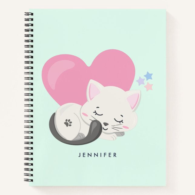 Sweet Kitty Cat Schlafen mit einem großen rosa Her Notizbuch (Vorderseite)