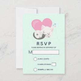 Sweet Kitty Cat Schlafen mit einem großen rosa Her RSVP Karte