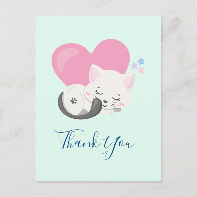 Sweet Kitty Cat Schlafen mit einem Herz Vielen Dan Postkarte (Vorderseite)