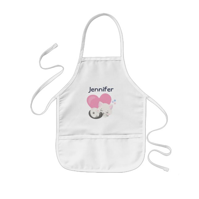 Sweet Kitty Cat Sleeping with a Big Pink Heart Kinderschürze (Vorne)