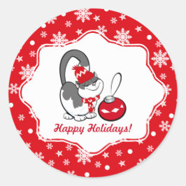 Sweet Kitty Christmas Runder Aufkleber