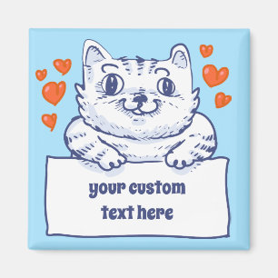 Sweet Kitty hält einen Blankobanner-Cartoon Magnet