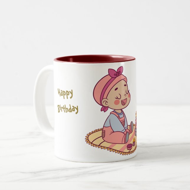 Sweet kleinen Mädchen Happy Birthday Zweifarbige Tasse (Vorderseite Links)