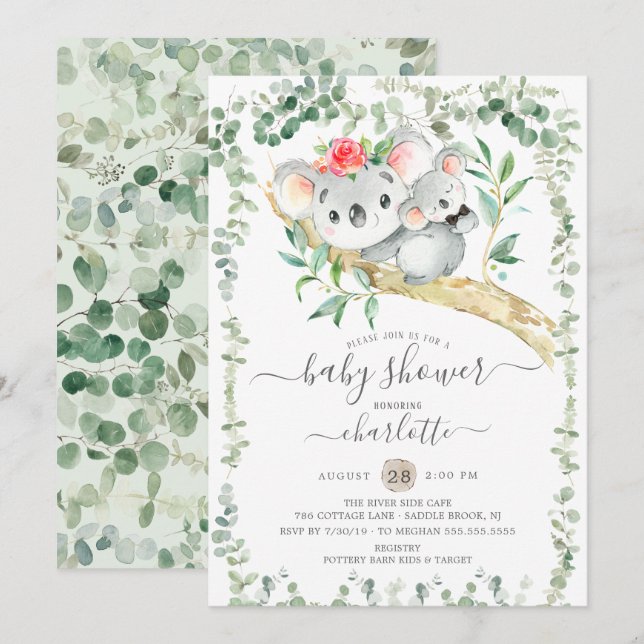Sweet Koala Bear Boys Baby shower Invitation (Devant / Derrière)