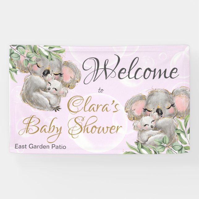 Sweet Koalas Baby Dusche Pink Begrüßungsbanner Banner (Horizontal)