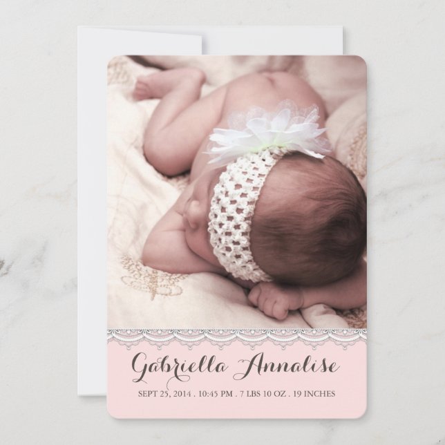 Sweet Lace Baby Girl Photo Faire-part de naissance (Devant)