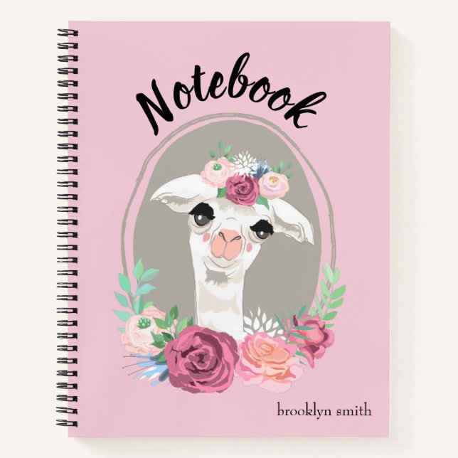 Sweet Lady Llama mit Rose Journal/ Notizbuch (Vorderseite)