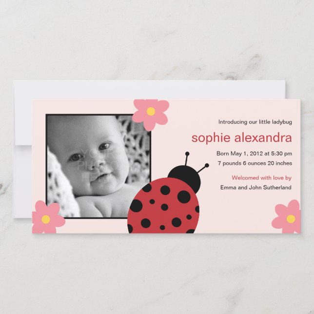 Sweet Ladybug Baby Girl Geburtserklärung Ankündigung (Vorderseite)