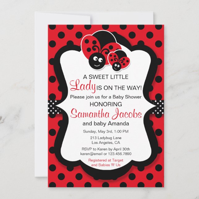 Sweet Ladybug Girl Babydusche Einladung (Vorderseite)