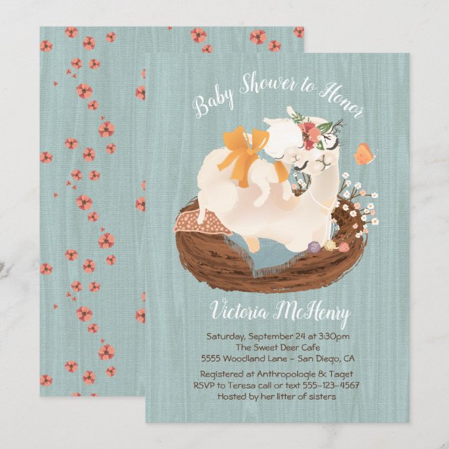 Sweet Lama und Momma Baby Dusche Einladungen (Vorne/Hinten)
