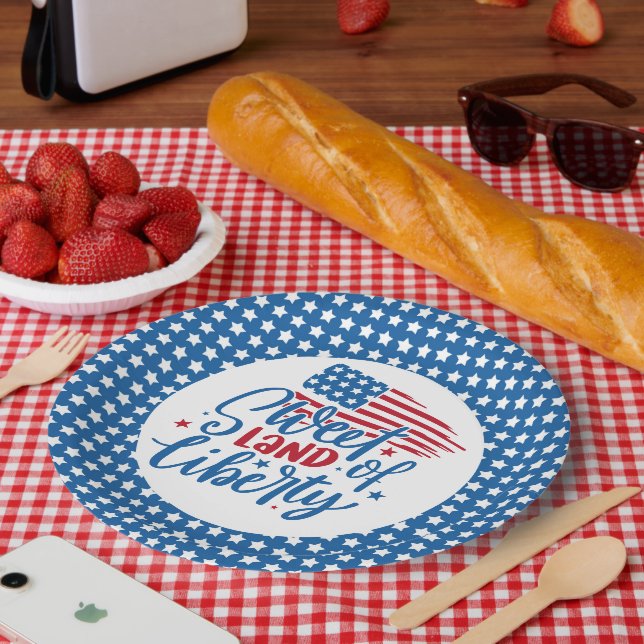 Sweet Land of Liberty Blue Stars Patriotic Pappteller (Picknick)