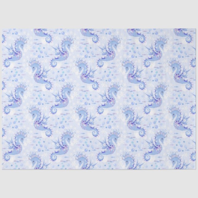 Sweet Lavender Blue Seepferd Nautic Ocean Seidenpapier (Vorderseite)