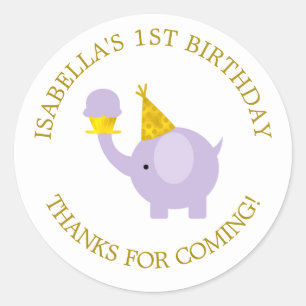 Sweet Lavender Elephant Birthday Party Runder Aufkleber