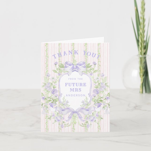 Sweet Lavender Floral Brautparty Wappen Dankeskarte (Vorderseite)