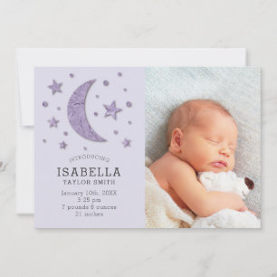 Sweet Lavender Moon Stars Baby Foto Birth Ankündigung