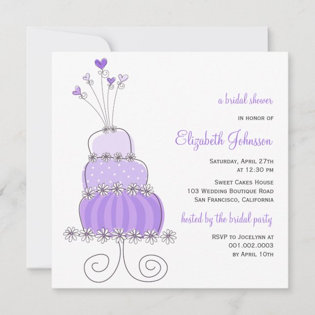 Sweet Lavender Wedding Cake Brautparty Einladung (Vorderseite)
