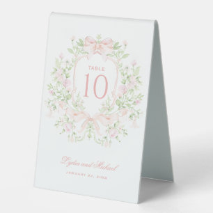 Sweet-Leaf-Wappen mit rosa Bogen Tischnummer Tischaufsteller