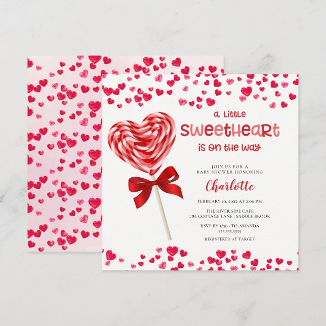 Sweet Leckerei Little Sweetheart Baby Shower Einla Einladung (Vorne/Hinten)